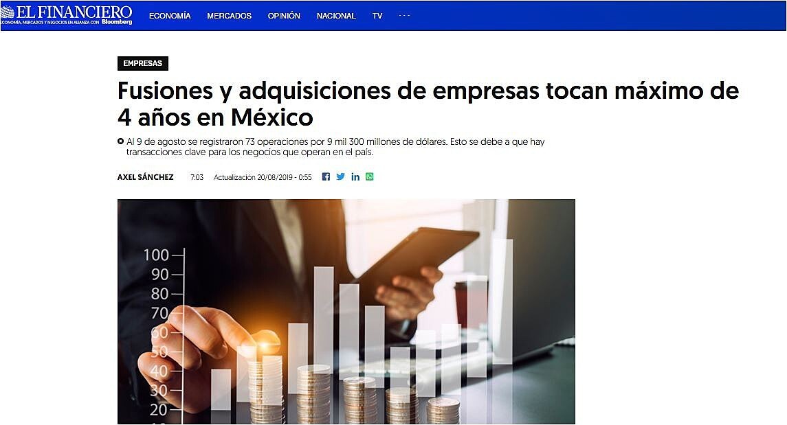 Fusiones y adquisiciones de empresas tocan mximo de 4 aos en Mxico